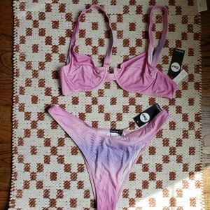 Boohoo Plus Dip Dye Crinkle Underwire 2pc Bikini Set- Sz 14